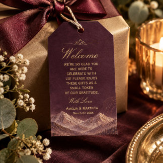 Dark Plum Mountain| Gold Botanical Gift Tags