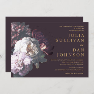 Dark Plum Purple Moody Floral Wedding Invitation