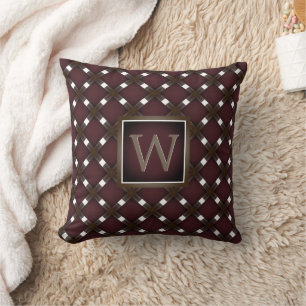 Dark Plum Squares on Brown and White Cushion