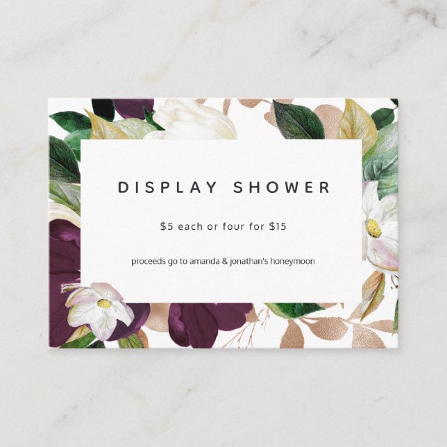 Dark Plum Velvet and White Bridal Shower Display Enclosure Card (Front)