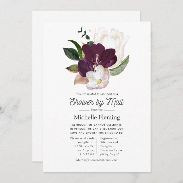 Dark Plum Velvet and White Spring Shower by Mail Invitation (Front/Back)