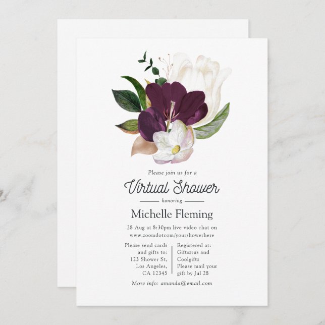 Dark Plum Velvet and White Spring Virtual Shower Invitation (Front/Back)