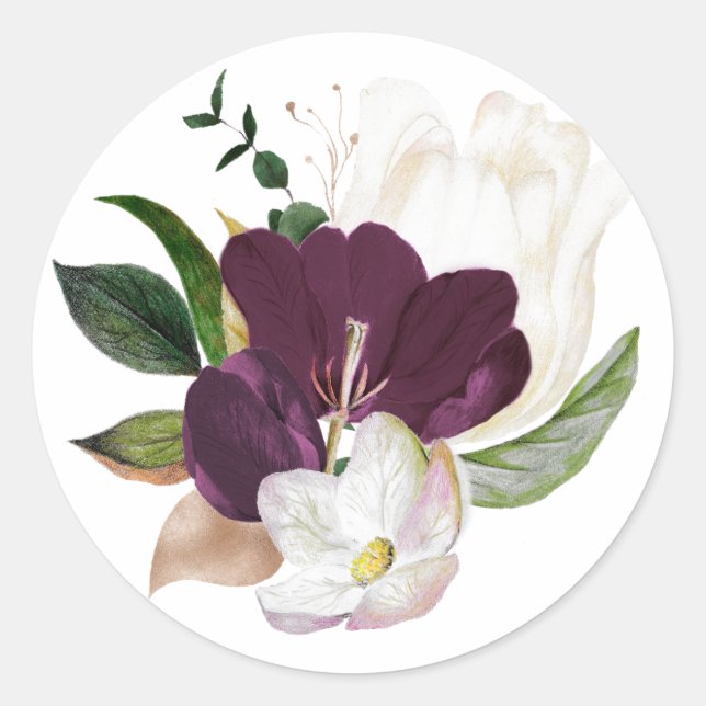 Dark Plum Velvet Floral Classic Round Sticker (Front)