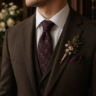 Dark Plum Vintage Floral Tie