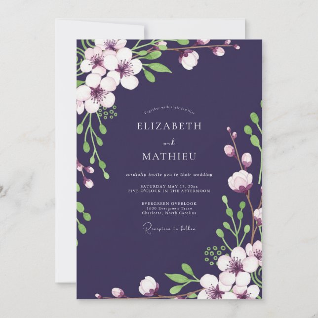Dark Plum Wildflower Wedding Invitation (Front)