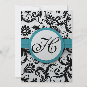 Dark Pool  Damask Swirls Wedding Invitation 5 x 7