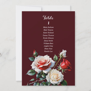 Dark Pretty pink white red rose seating chart card