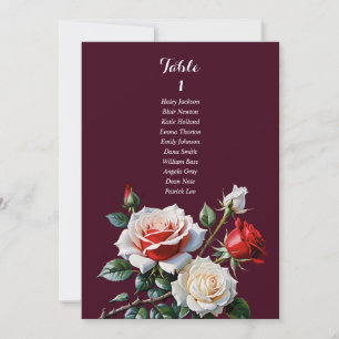 Dark Pretty pink white red rose seating chart card