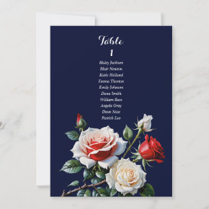 Dark Pretty pink white red rose seating chart card