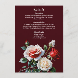 Dark Pretty pink white red roses floral wedding Enclosure Card