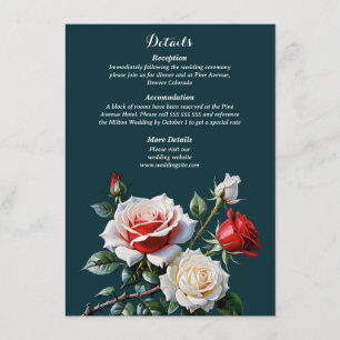 Dark Pretty pink white red roses floral wedding Enclosure Card