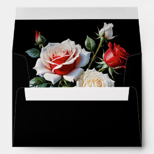 Dark Pretty pink white red roses floral wedding Envelope