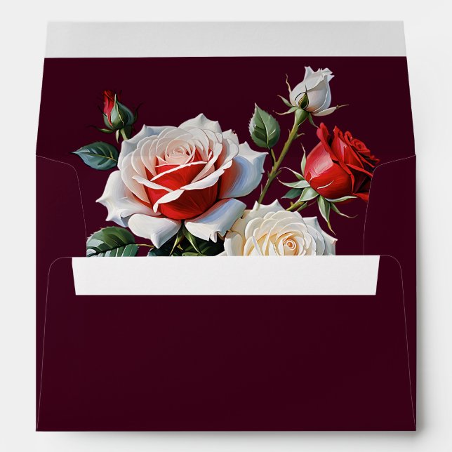 Dark Pretty pink white red roses floral wedding Envelope (Back (Bottom))