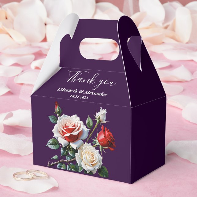 Dark Pretty pink white red roses floral wedding  Favour Box (Wedding)