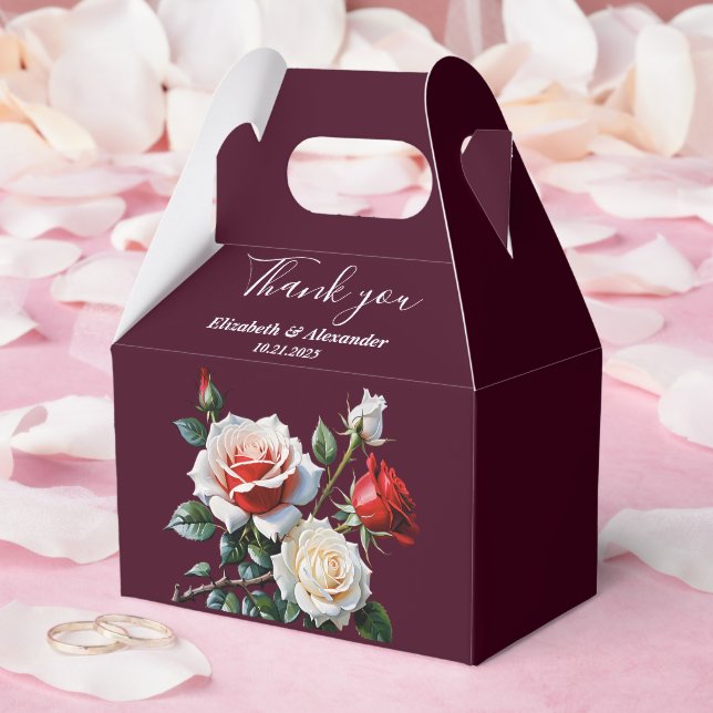 Dark Pretty pink white red roses floral wedding  Favour Box (Wedding)