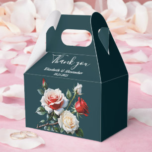Dark Pretty pink white red roses floral wedding  Favour Box