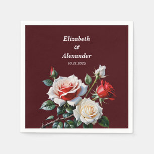 Dark Pretty pink white red roses floral wedding Napkin