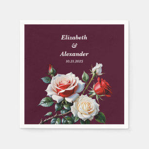 Dark Pretty pink white red roses floral wedding  Napkin