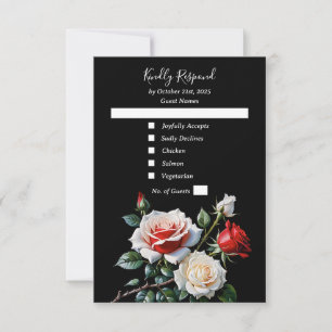 Dark Pretty pink white red roses floral wedding RSVP Card