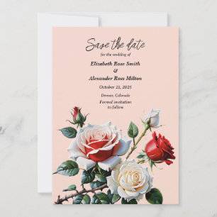Dark Pretty pink white red roses floral wedding Save The Date