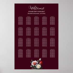 Dark Pretty pink white red roses seating chart