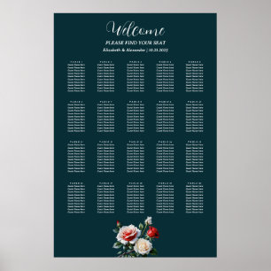 Dark Pretty pink white red roses seating chart