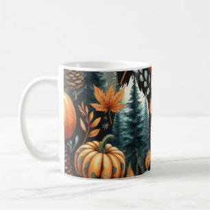 Dark Pumpkin Mug Autumn Watercolor Falling Leaves 
