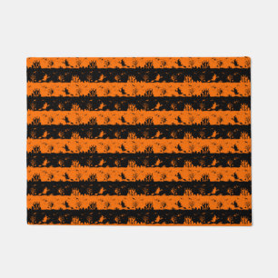 Dark Pumpkin Orange and Black Halloween Nightmare Doormat