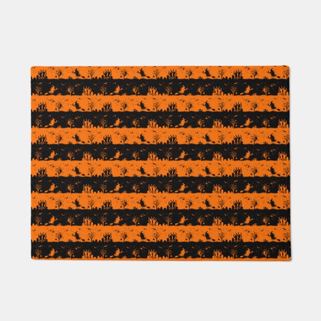Dark Pumpkin Orange and Black Halloween Nightmare Doormat (Front)