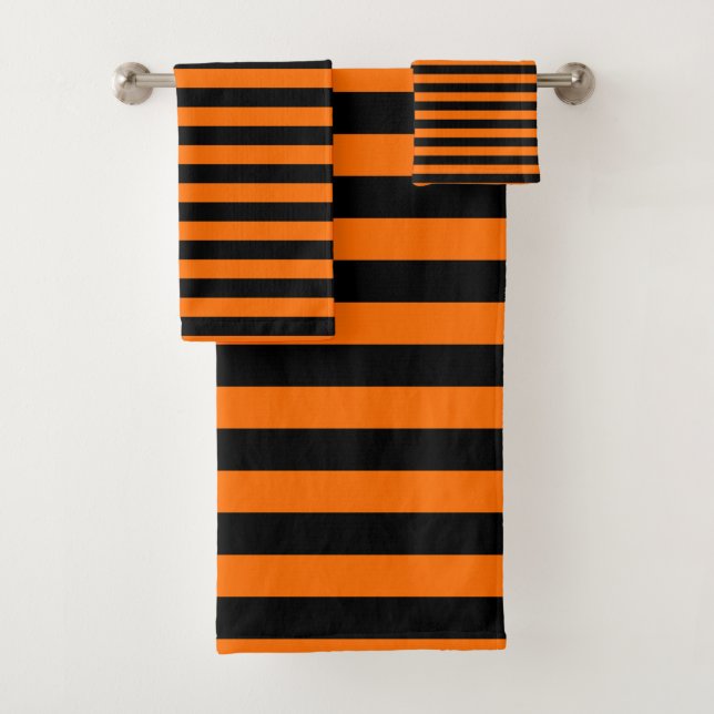 Dark Pumpkin Orange and Black Horizontal Witch Str Bath Towel Set (Insitu)