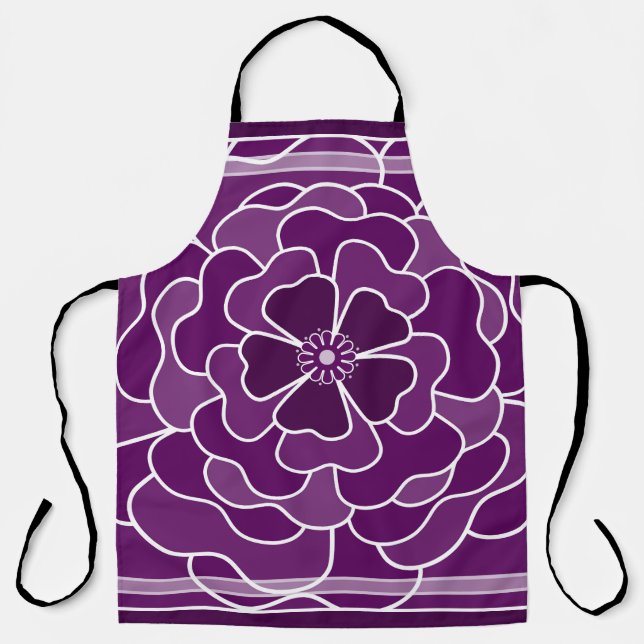 Dark purple abstract flower pattern apron (Front)