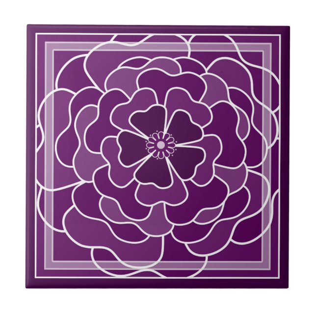 Dark purple abstract flower pattern ceramic tile (Front)