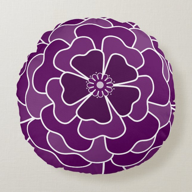 Dark purple abstract flower pattern round cushion (Front)