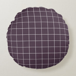 Dark purple aesthetic background grid pattern round cushion