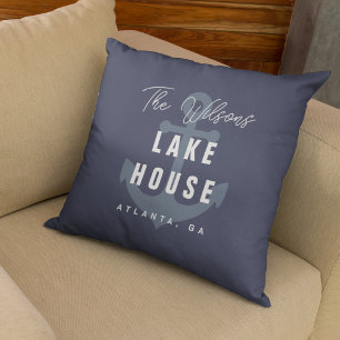 Dark Purple Anchor Lake House Custom Family Name Cushion