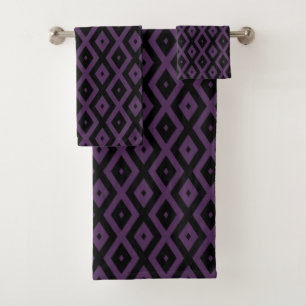 Dark purple and black diamond pattern bath towel set
