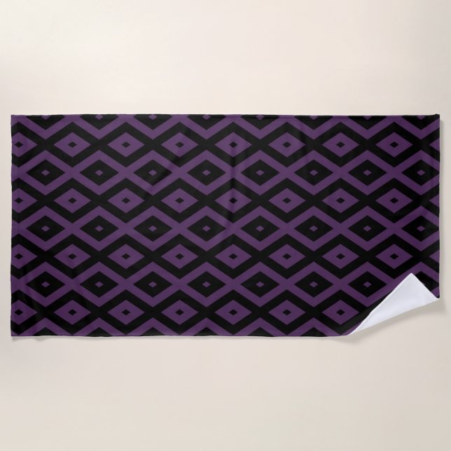 Dark purple and black diamond pattern beach towel (Front)