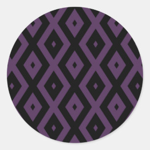 Dark purple and black diamond pattern classic round sticker