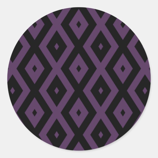 Dark purple and black diamond pattern classic round sticker (Front)