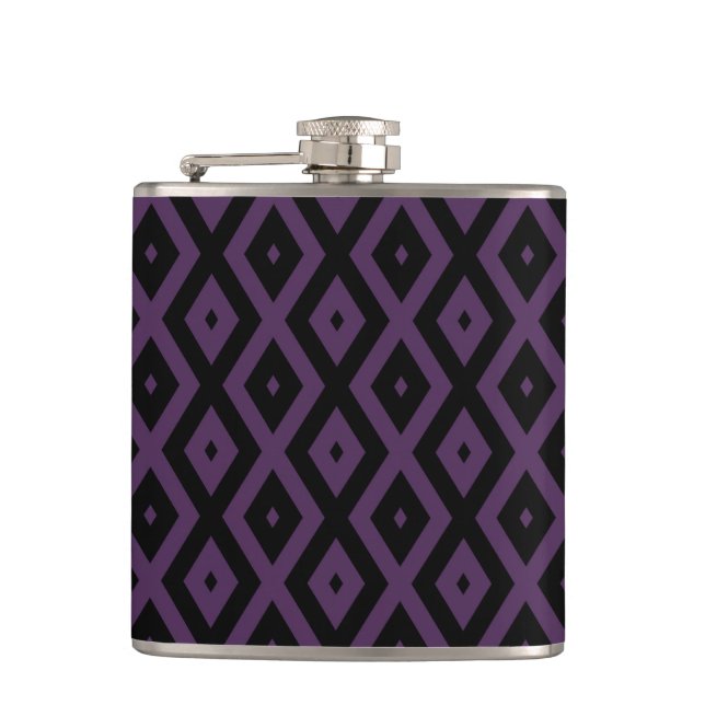 Dark purple and black diamond pattern hip flask (Front)