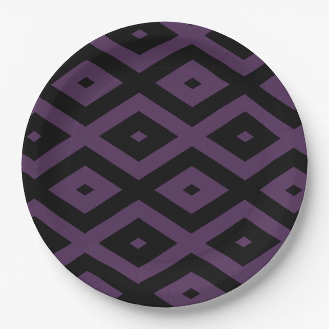 Dark purple and black diamond pattern paper plate (Front)