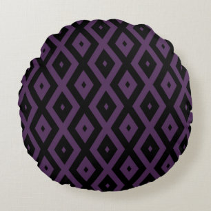 Dark purple and black diamond pattern round cushion