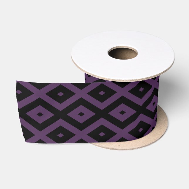 Dark purple and black diamond pattern satin ribbon (Spool)