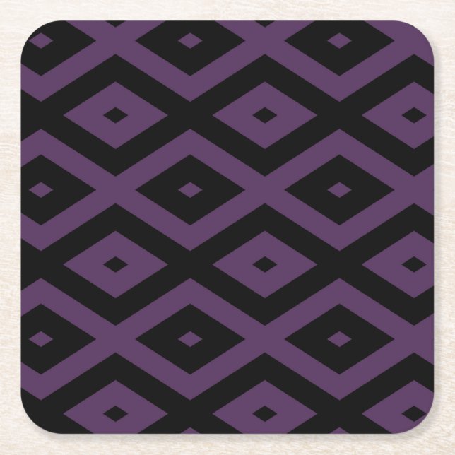 Dark purple and black diamond pattern square paper coaster (Front)