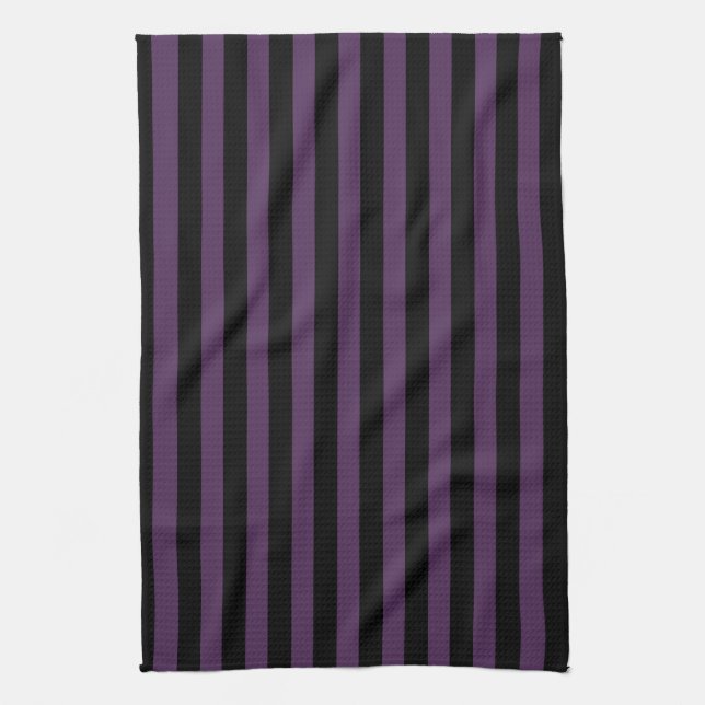 Dark purple and black stripes tea towel (Vertical)