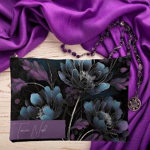 Dark purple and blue floral personalised accessory pouch