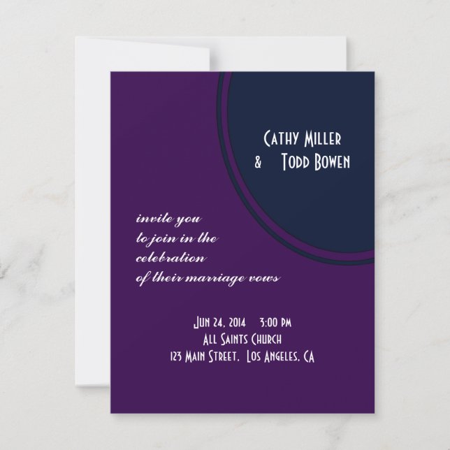 Dark purple and blue modern circle wedding invitation (Front)