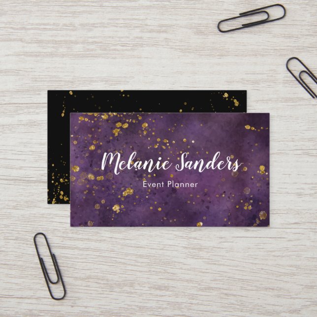 Dark purple and gold business card | creative (Front/Back In Situ)