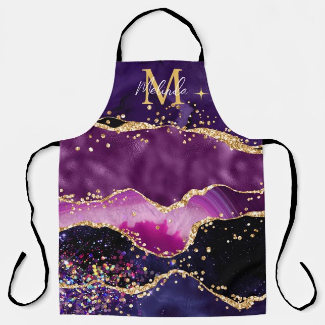 Dark Purple and Gold Glitter Sequins Agate Apron (Front)