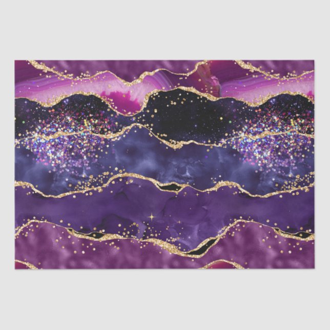 Dark Purple and Gold Glitter Sequins Agate Tissue Paper (Front)